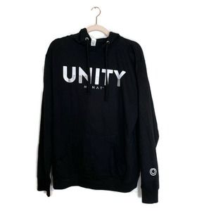 Monat Unity Pullover Hoodie Black Sz Large Fleece Lined Cotton Blend Shiny Logo